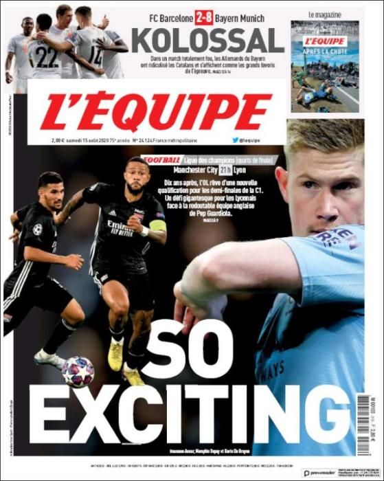 Portada L'ÉQUIPE sábado 15 agosto 2020