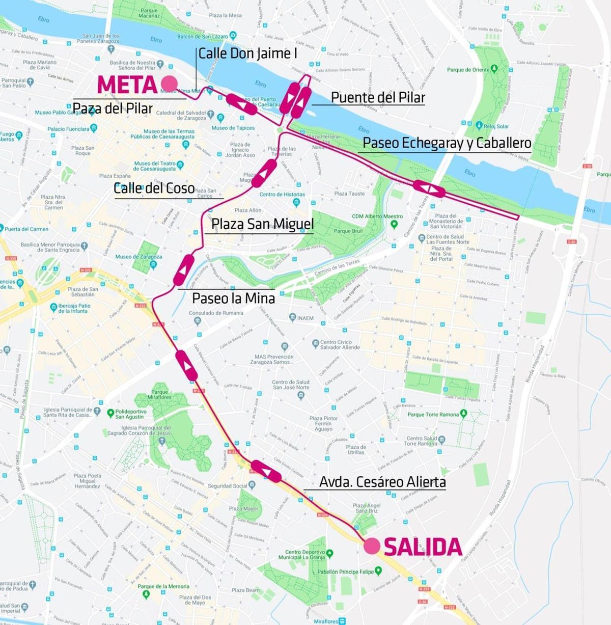 Recorrido de la Carrera de la Mujer de Zaragoza 2023