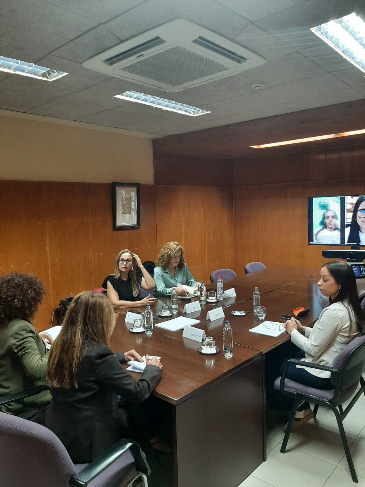 Instante durante el encuentro entre la Diputada del Común, Lola Padrón; y la presidenta de la Plataforma Canaria de Educación Inlcusiva, Carolina Buriticá.