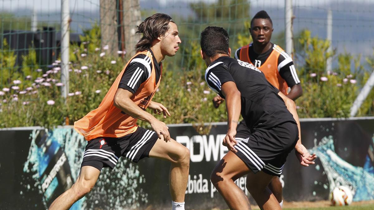 Jota Peleteiro, en un entrenamiento cuando era jugador del Celta