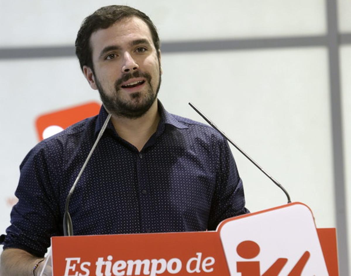 El candidat d’IU a les eleccions generals, Alberto Garzón, durant la seva intervenció en la reunió de la presidència executiva federal.