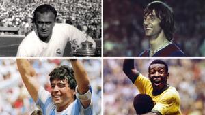 Alfredo Di Stéfano, Johan Cruyff, Diego Armando Maradona y Edson Arantes do Nascimento Pelé