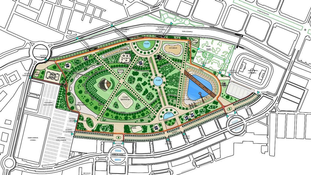 Plano del futuro parque Ricardo Codorniú y Stárico.