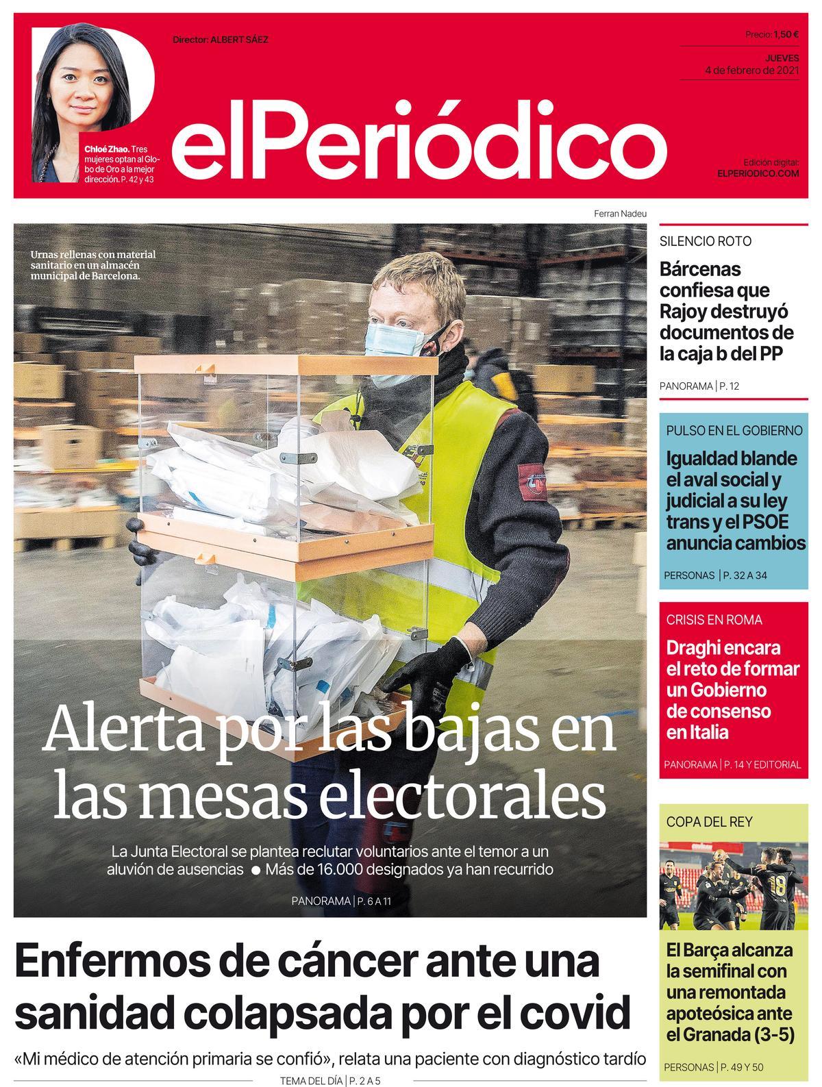 La portada d’EL PERIÓDICO del 4 de febrer del 2021