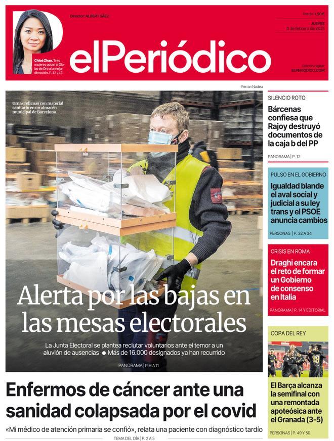 La portada d’EL PERIÓDICO del 4 de febrer del 2021