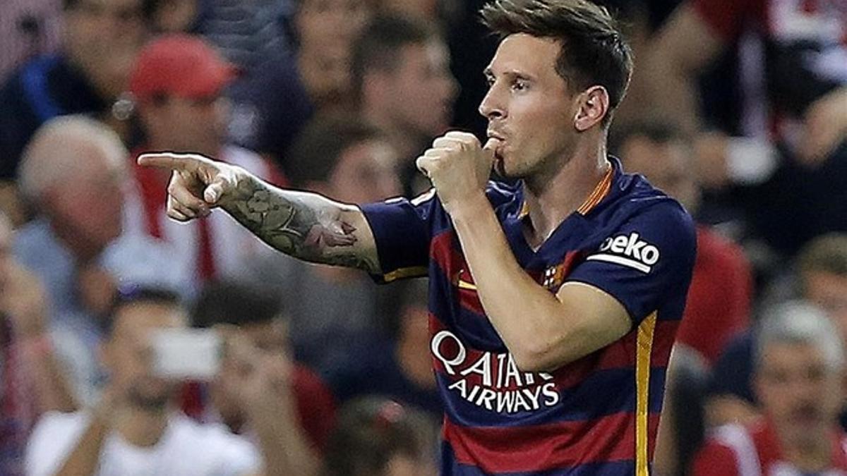 Messi celebra un gol marcado al Atlético esta temporada.