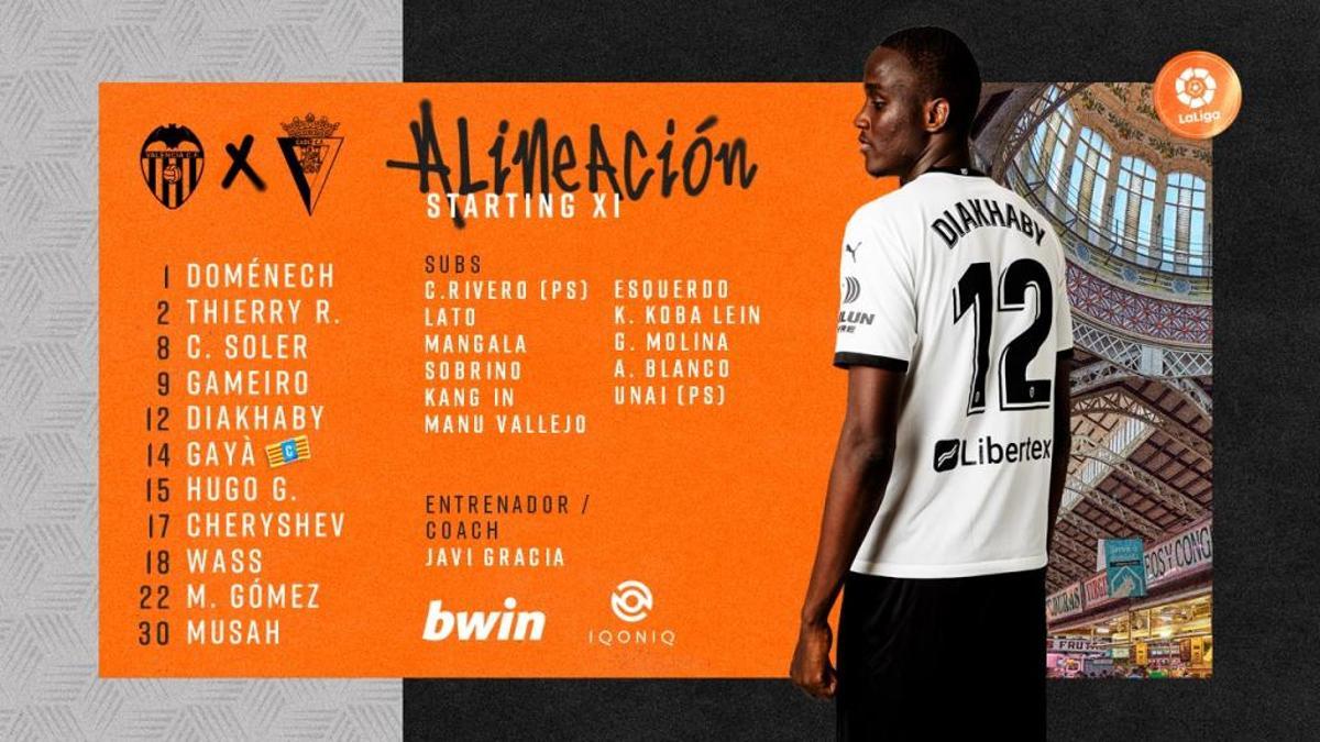 Alineaciones oficiales del Valencia - Cádiz