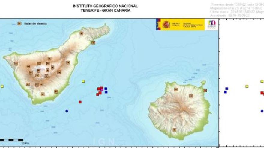 El IGN informa de un enjambre sísmico entre Tenerife y Gran Canaria.