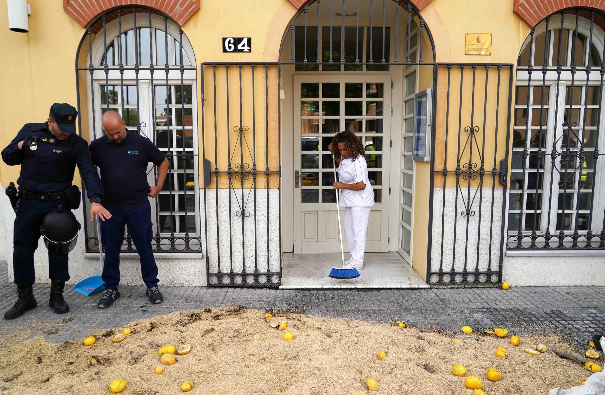 Concentración de agricultores en las puertas de la Subdelegación de Gobierno de Málaga, en el Paseo de Sancha.