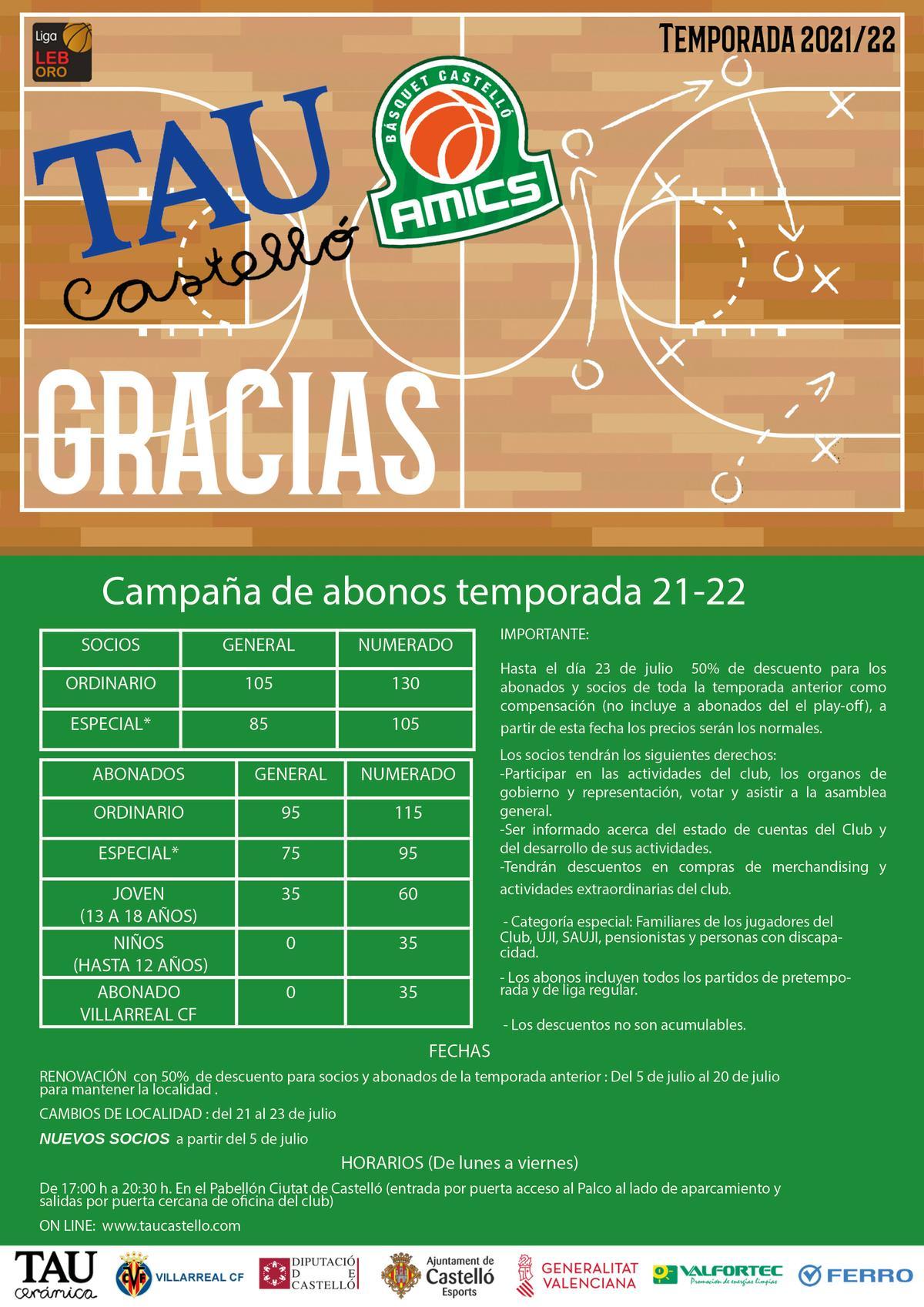 La campaña de abonos del TAU Castelló