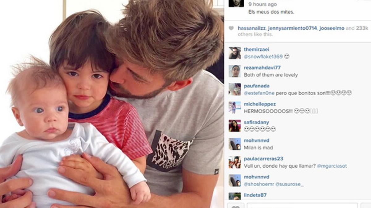 Gerard Piqué posa junto a sus dos hijos, Milan y Sasha