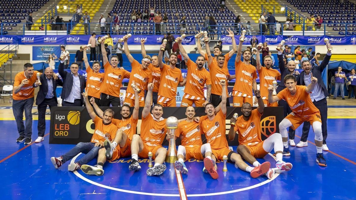 La fiesta del ascenso a la ACB del Leyma Básquet Coruña en Melilla.