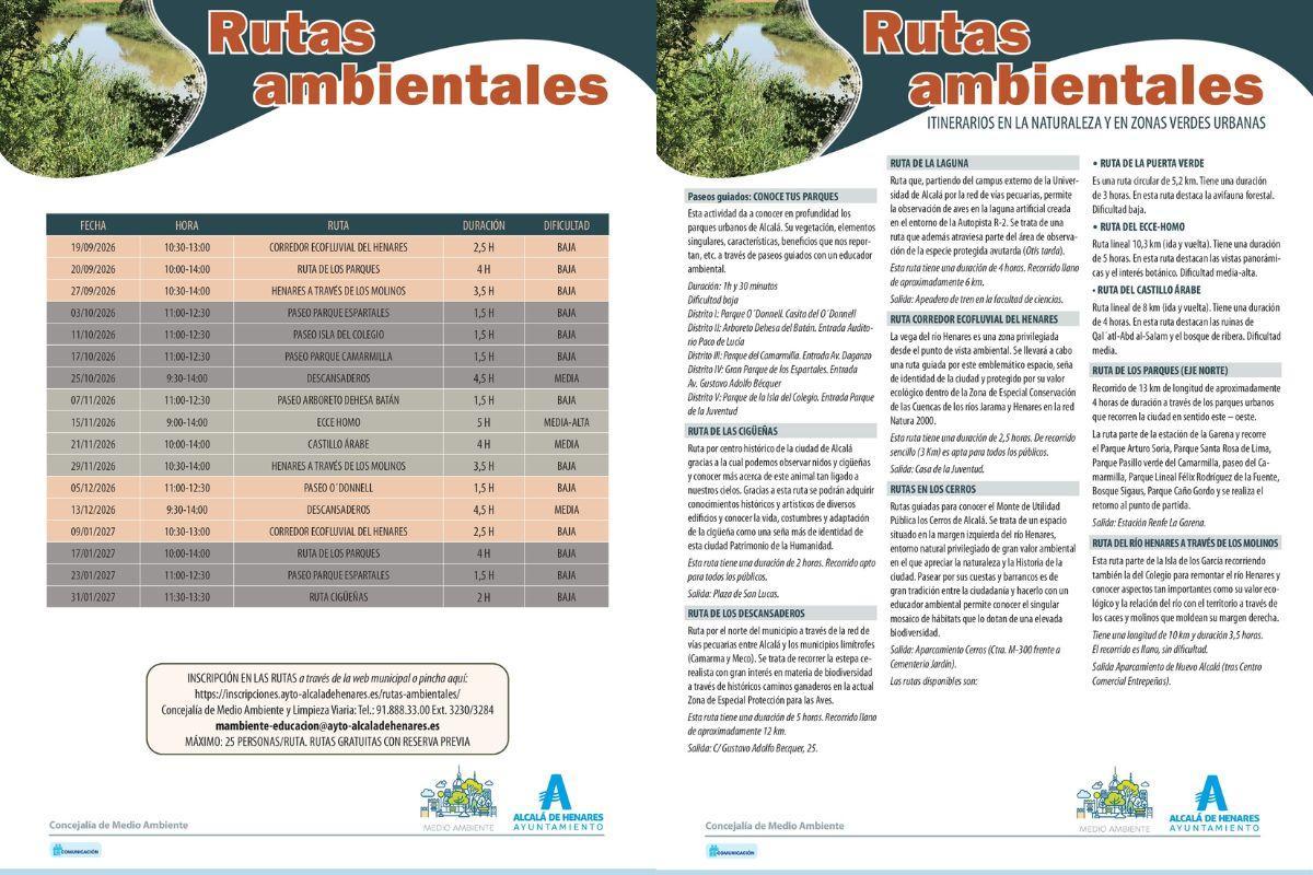 Carteles de la programación de rutas e itinerarios de la nueva edición de 'Rutas Ambientales' en Alcalá de Henares