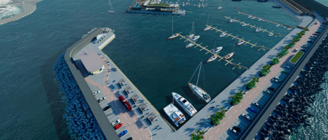 Vista del cerramiento del dique del puerto de Arguineguín con la nueva dársena deportiva con capacidad para 355 atraques.