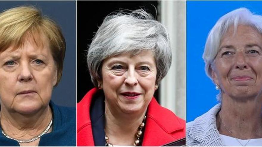 Angela Merkel (i), Theresa May y Christine Lagarde (d).