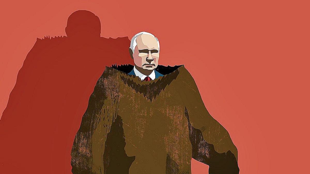 Ilustración de Putin con un disfraz de oso.