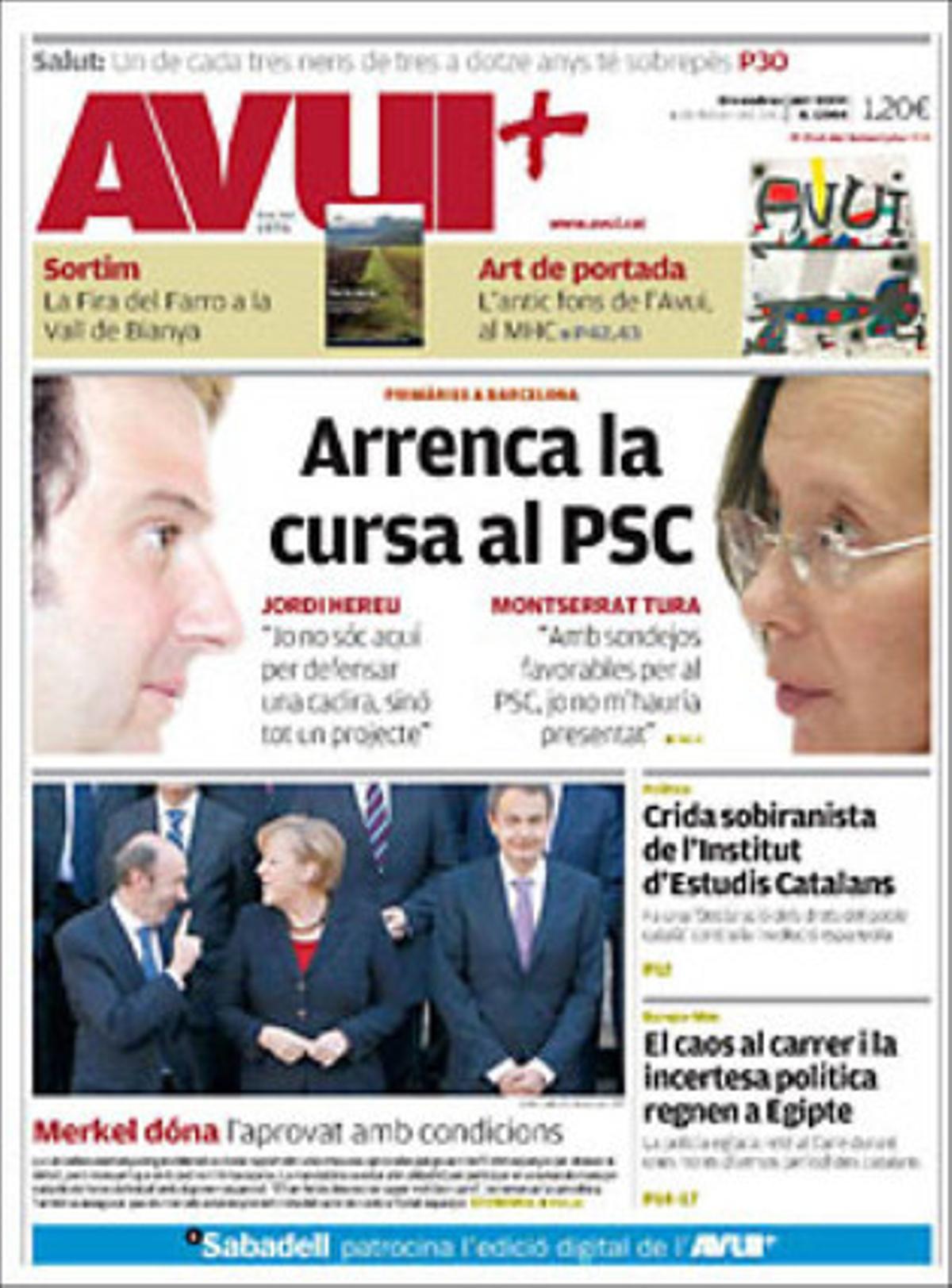 En pàgines interiors ’Avui’ també destaca que el del Prat  va ser el segon aeroport europeu que més va créixer en nombre de viatgers el 2010, i que les xifres de la violència sexista no coincideixen a Catalunya segons les facilitin la Conselleria d’Interior, l’Institrut Català de la Dona o el Consell General del poder Judicial.