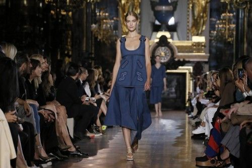 A model presents a creation by British designer Stella McCartney as part of her Spring/Summer 2015 women's ready-to-wear collection during Paris Fashion Week