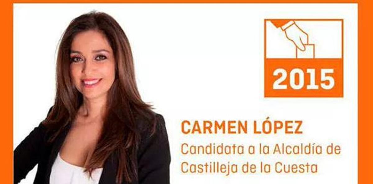 Cartell electoral de Carmen López, regidora de Ciutadans a Castilleja de la Cuesta (Sevilla), en les últimes eleccions municipals. Cartell electoral de Carmen López, regidora de Ciutadans a Castilleja de la Cuesta (Sevilla), en les últimes eleccions municipals.