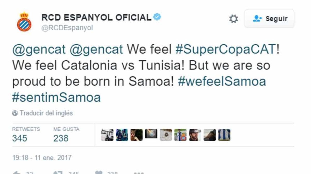 Este es el tuit de la cuenta oficial del Espanyol