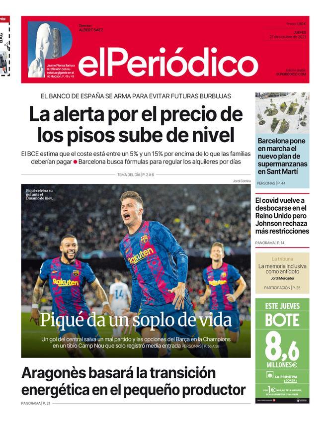 La portada d’EL PERIÓDICO del 21 d’octubre de 2021