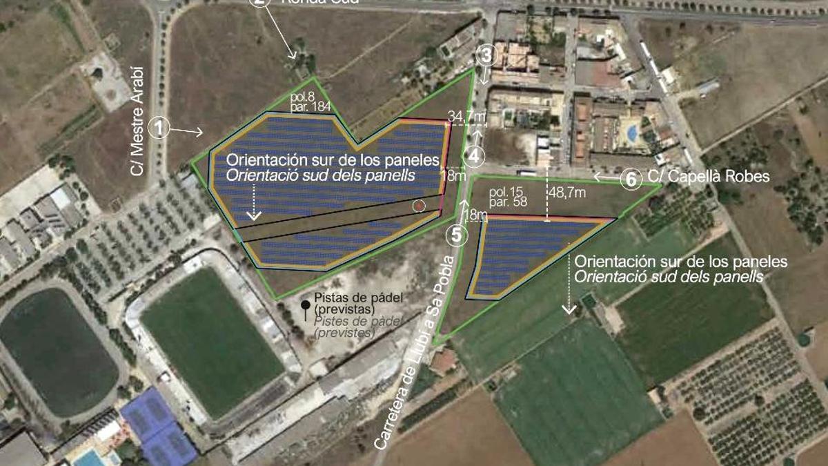 Plano que muestra la ubicación del proyecto, a ambos lados de la carretera de Llubí.