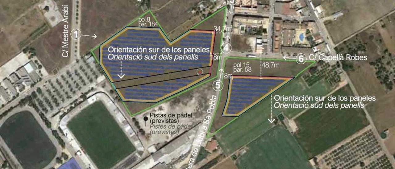 Plano que muestra la ubicación del proyecto, a ambos lados de la carretera de Llubí.