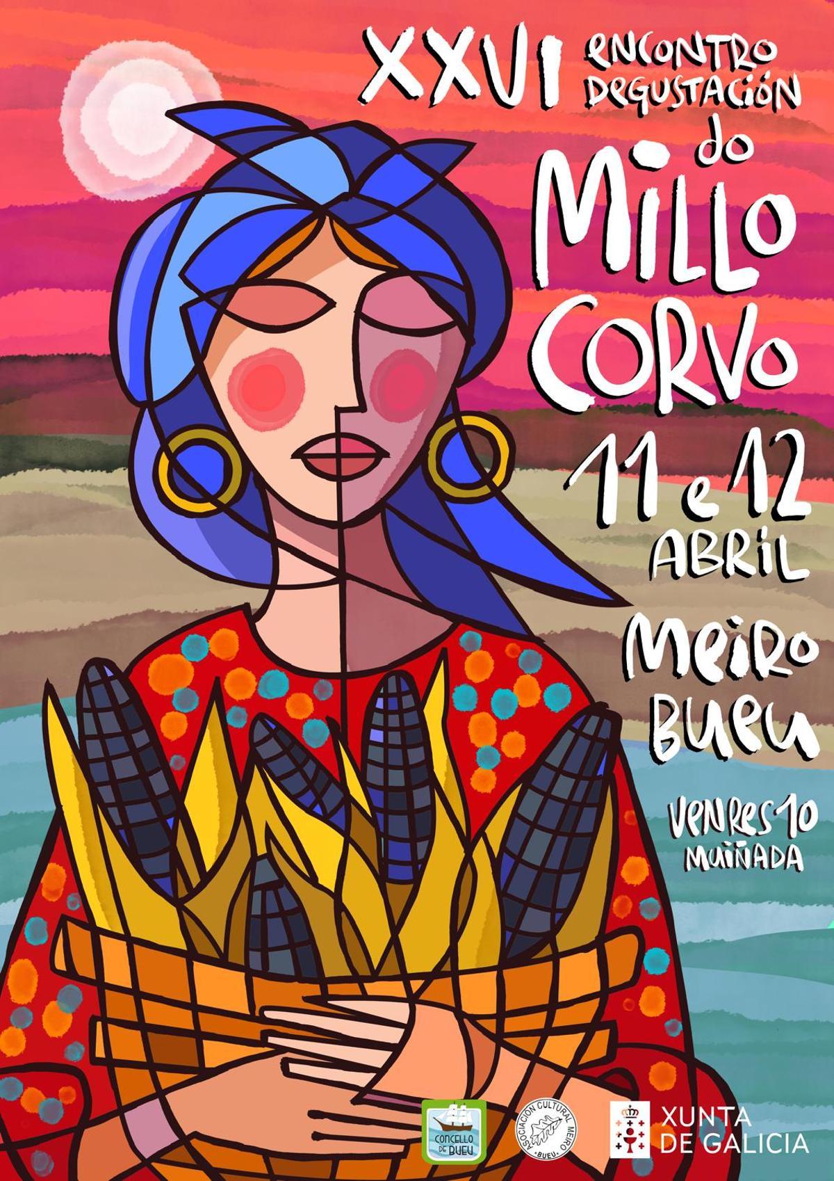 El cartel del XXVI Encontro-Degustación do Millo Corvo de Meiro, diseñado por Luís Davila.