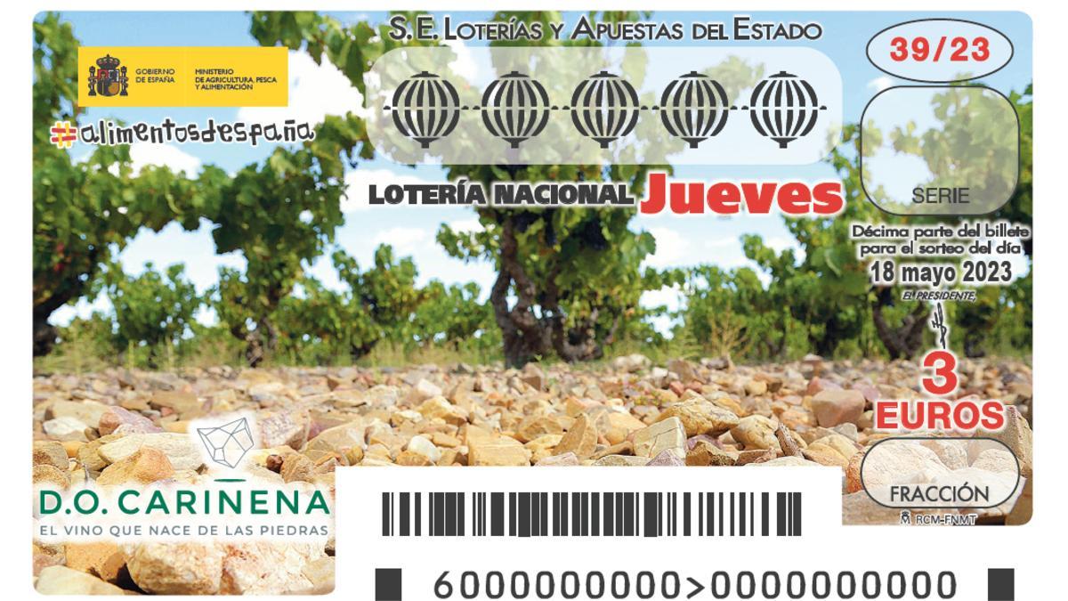 Décimo de la Lotería Nacional en homenaje a la DO Cariñena