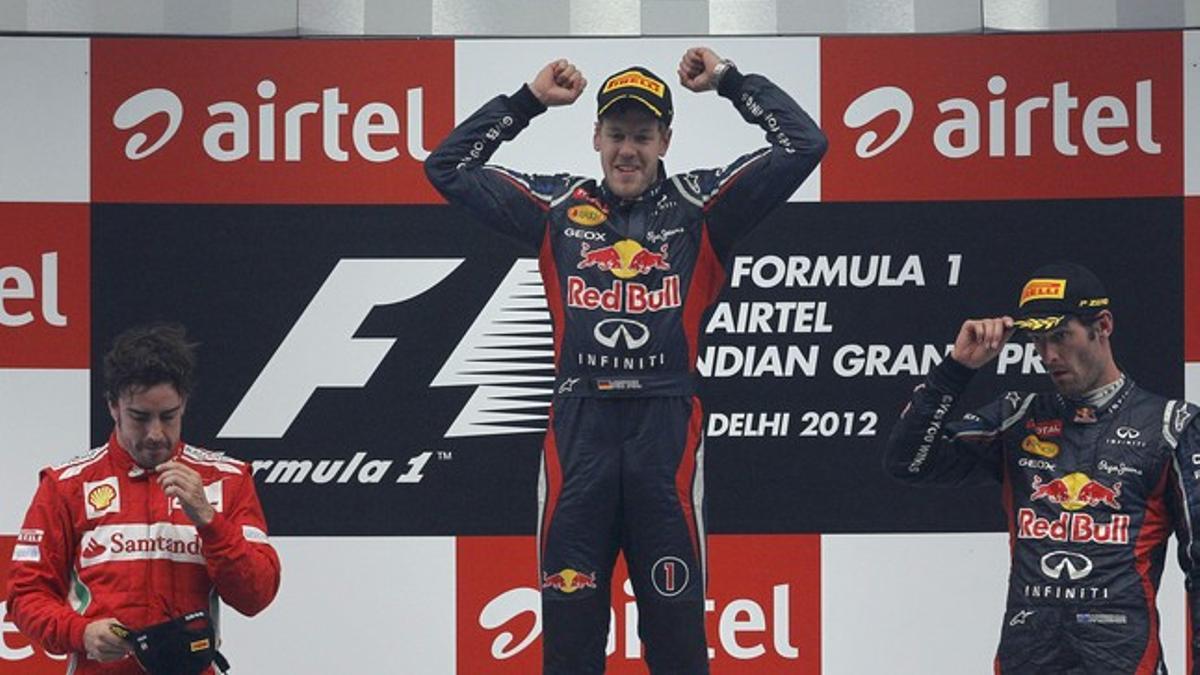 Vettel, Alonso y Webber, el podio del GP de la India.