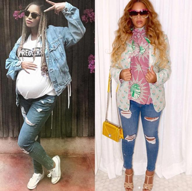 Beyoncé con barriga y sin barriga