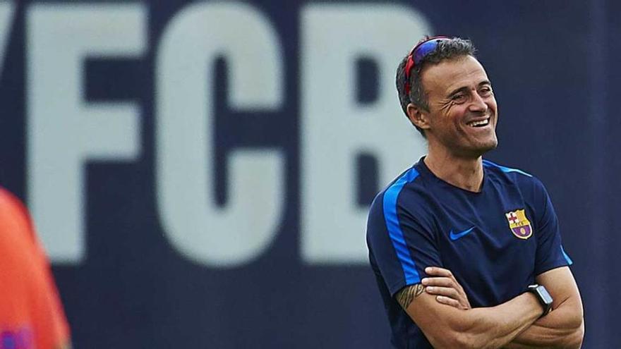 Luis Enrique, en el entrenamiento de ayer.