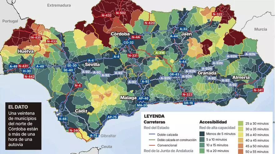 Una veintena de pueblos de la provincia de Córdoba están a más de una hora de conexión por autovía