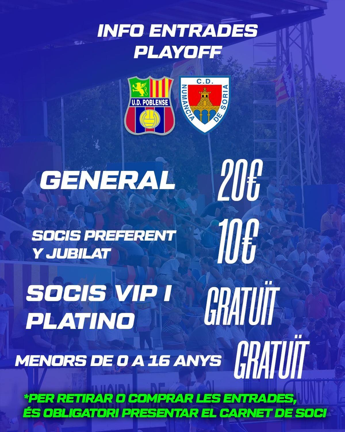 Tabla de precios del Poblense-Numancia.