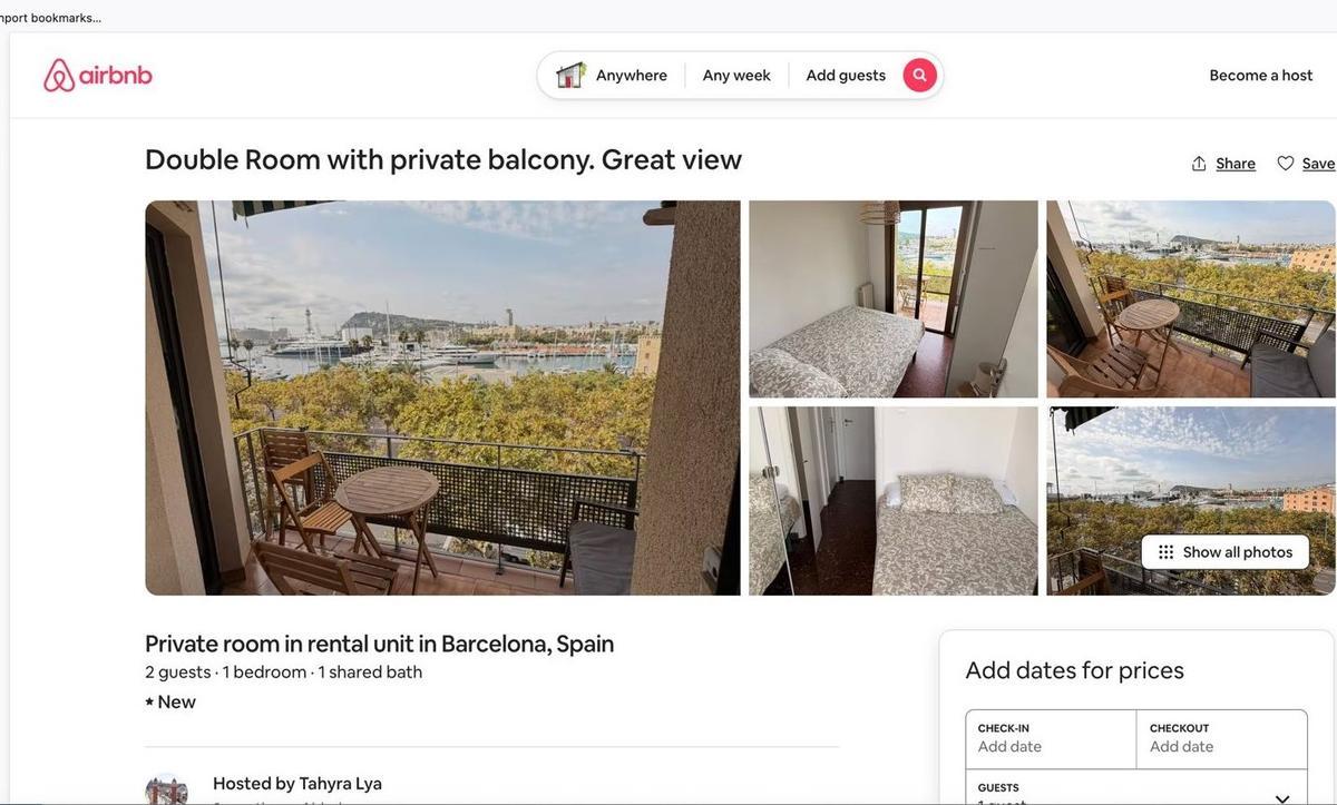 El anuncio en Airbnb, tras haber edistribuido la vivienda del paseo Joan de Borbó con fines turísticos.