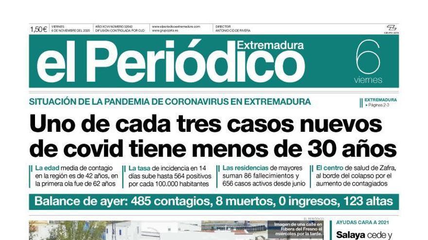 Esta es la portada de EL PERIÓDICO EXTREMADURA correspondiente al día 6 de noviembre del 2020