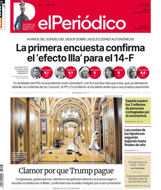 La portada d’EL PERIÓDICO del 8 de gener del 2021