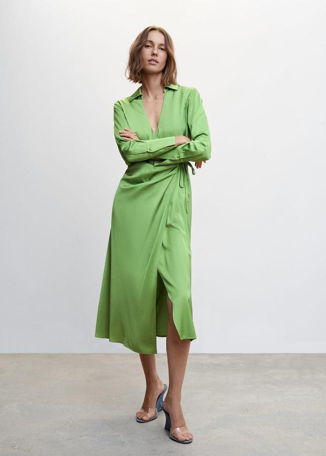 Vestido verde de tejido satinado de Mango