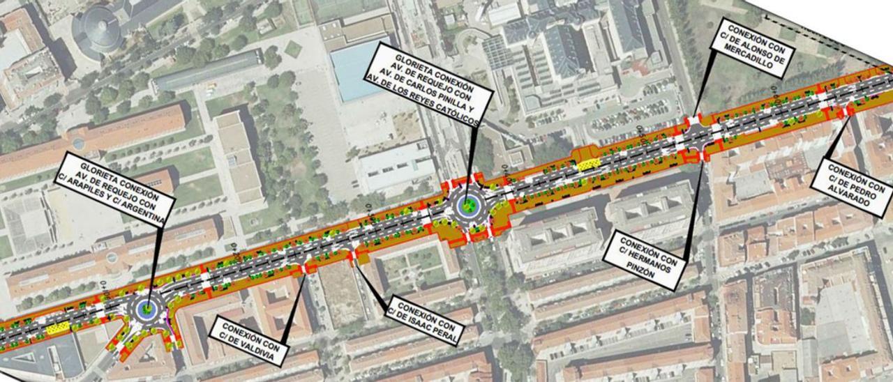 Plano del tramo de las obras de humanización de la ZA-12 que afectan a la avenida Requejo. | Cedida