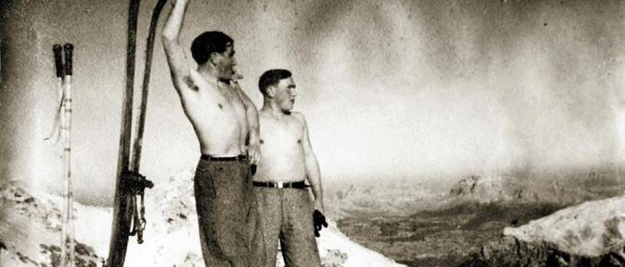 Vater und Onkel von Albert Hauf, Anfang der 1930er-Jahre beim Skifahren auf dem Puig Major.
