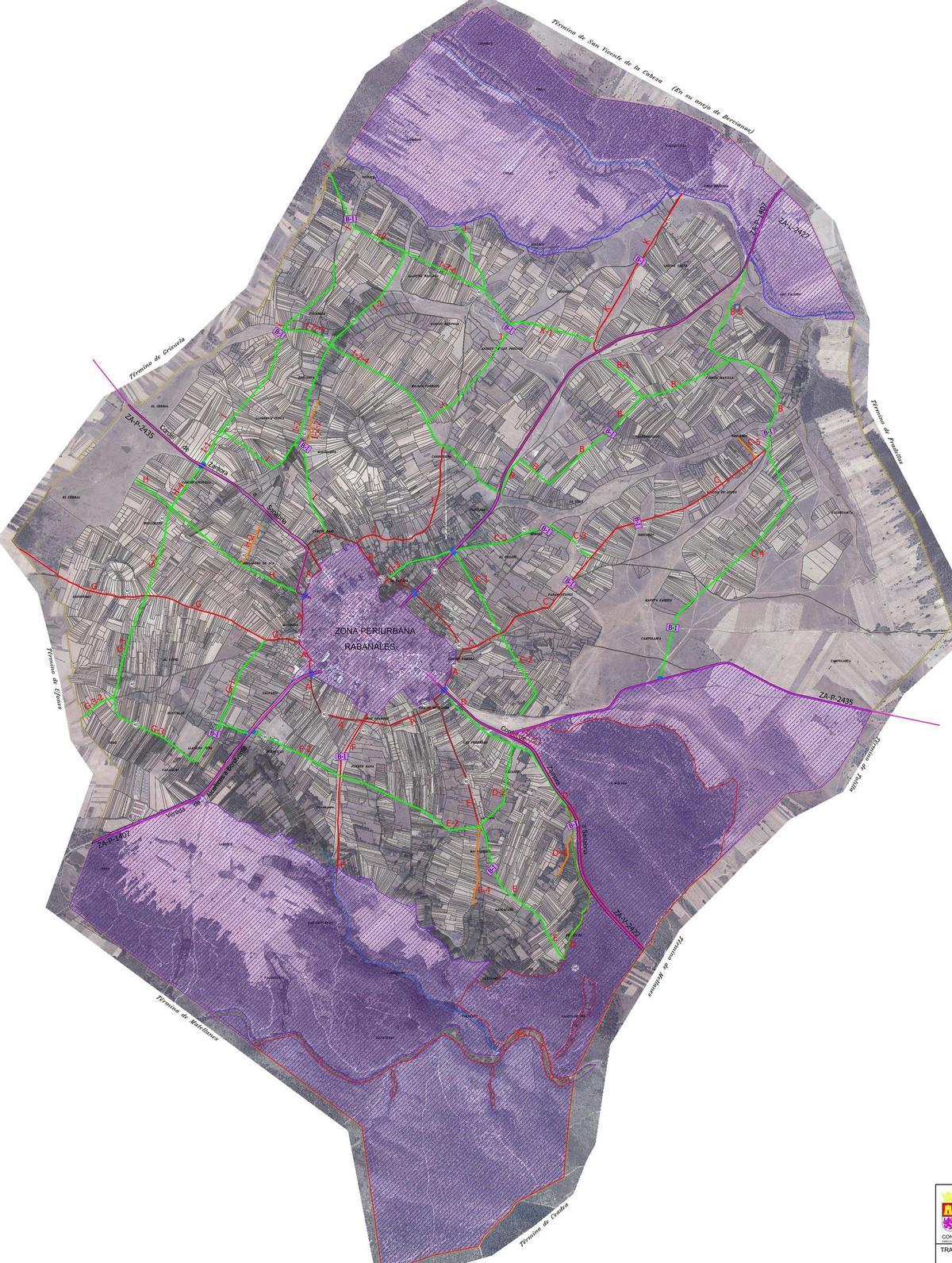 Plano de la concentración parcelaria en el municipio de Rabanales de Aliste