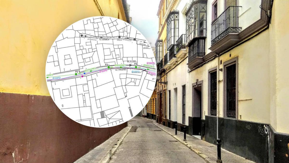 Obras de Emasesa en la calle Vírgenes del centro de Sevilla