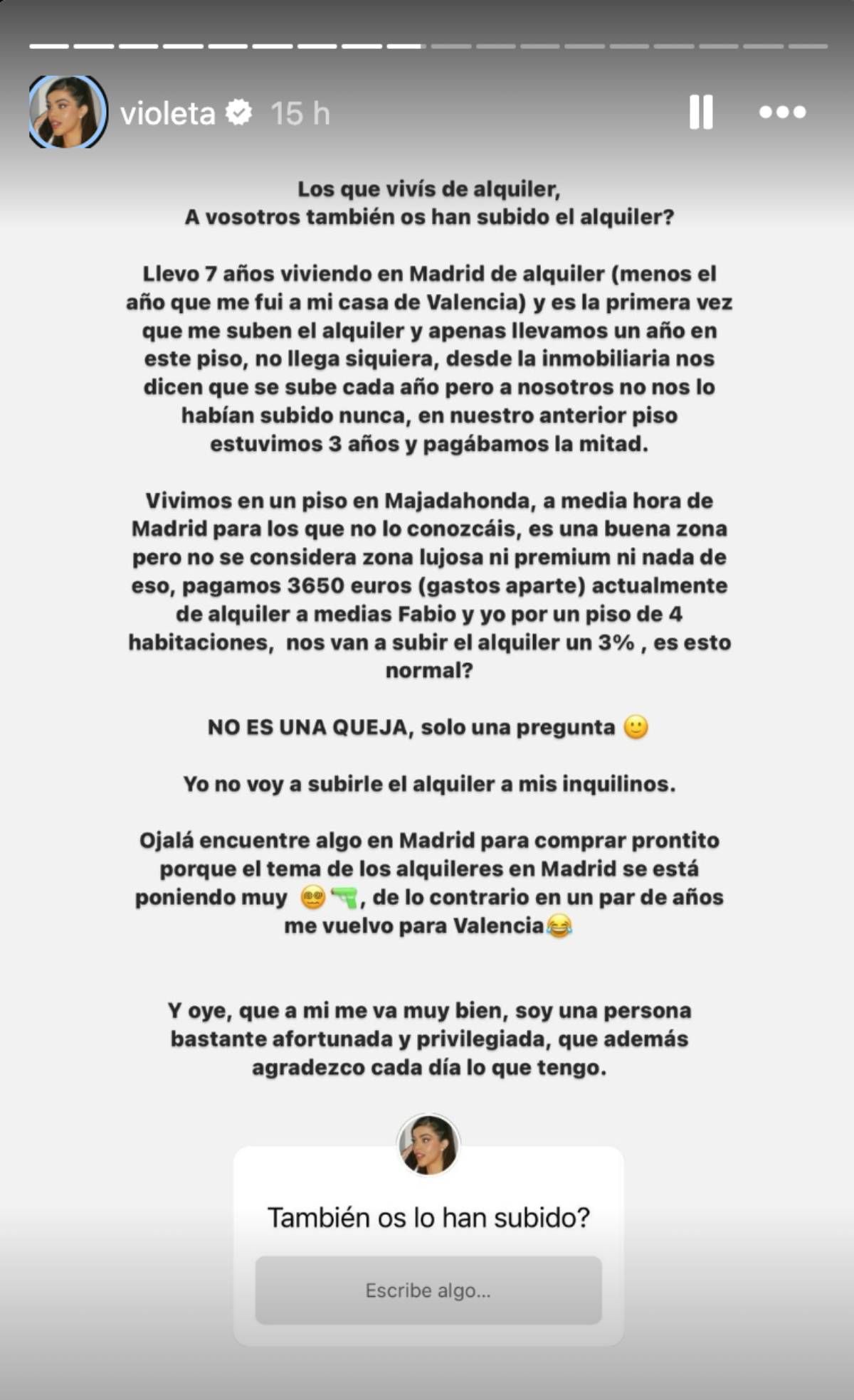 Violeta Mangriñan via stories de Instagram