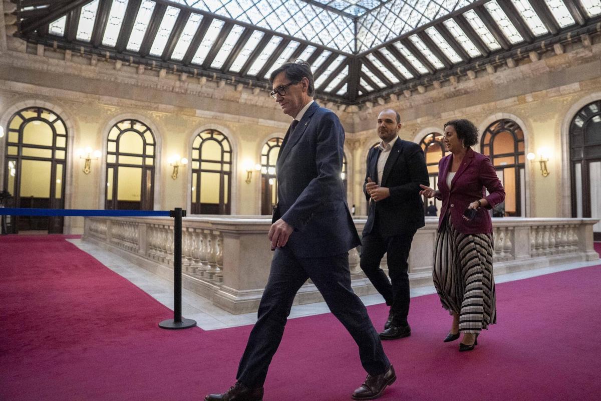 El president Salvador Illa, y los consellers Albert Dalmau y Alícia Romero.