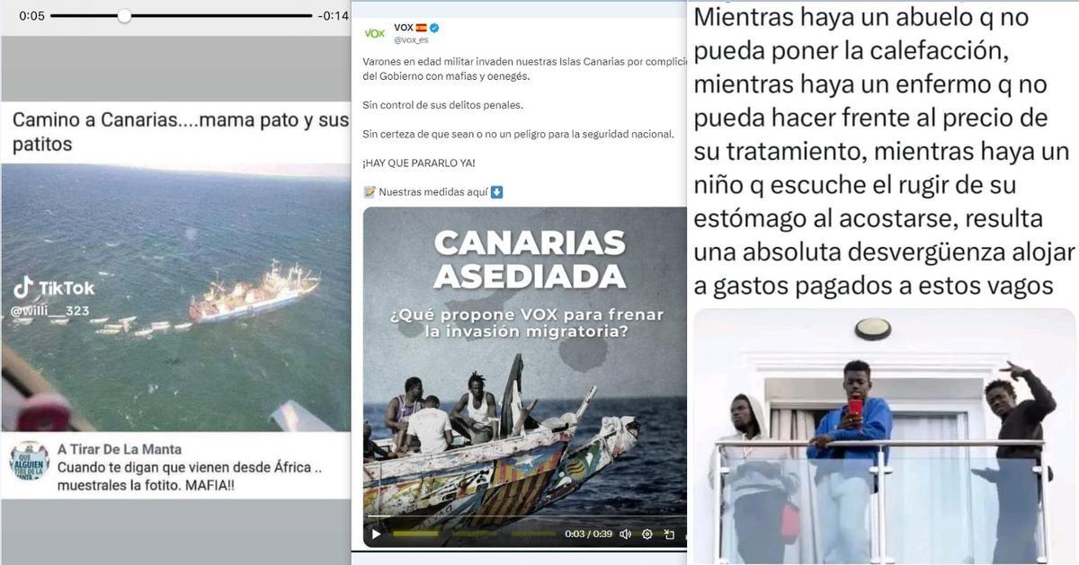 Mensajes de la campaña xenófoba desatada con la crisis migratoria en Canarias