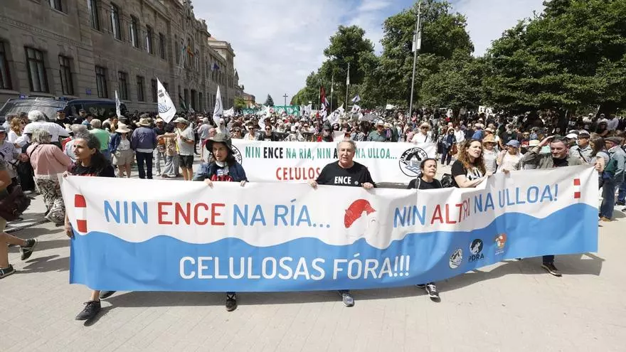 Miles de personas se manifiestan en Pontevedra contras las celulosas de Ence y Altri