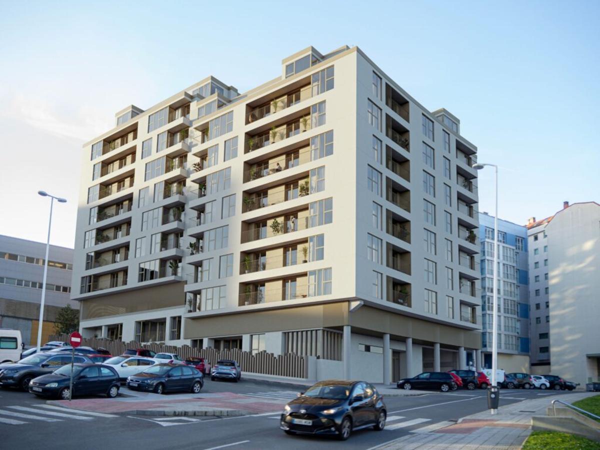 Recreación virtual del edificio de viviendas de Os Rosales