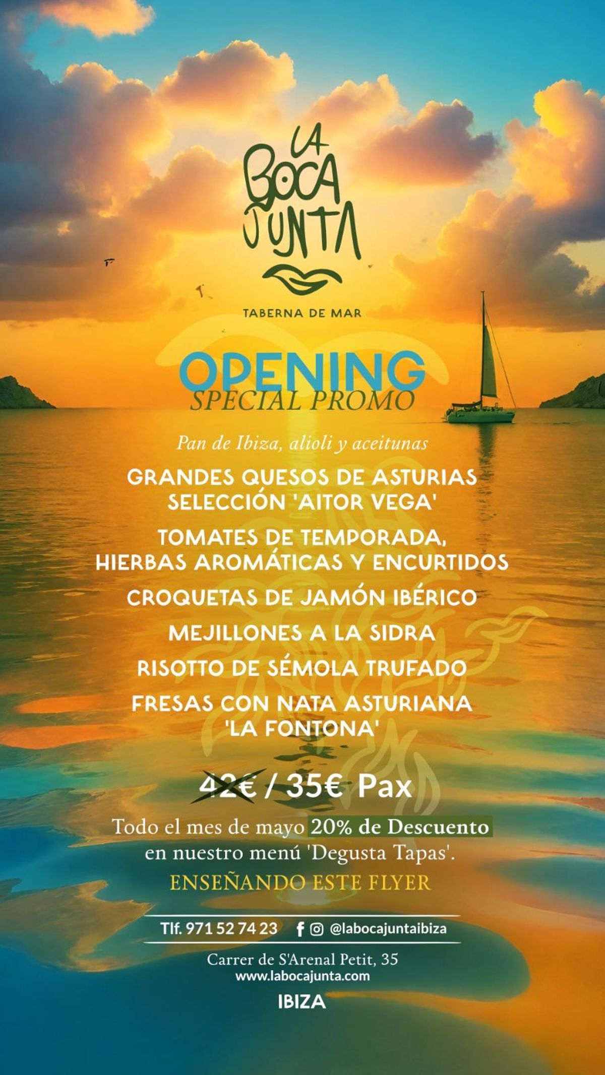 Con este 'flyer' podrás disfrutar de un 20% de descuento en el menú 'Degusta Tapas' durante el mes de mayo.