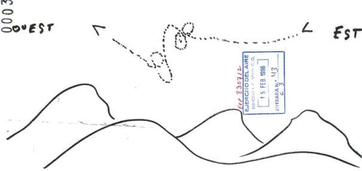 Dibujo sobre la trayectoria del presunto ovni que consta en el expediente sobre el caso.