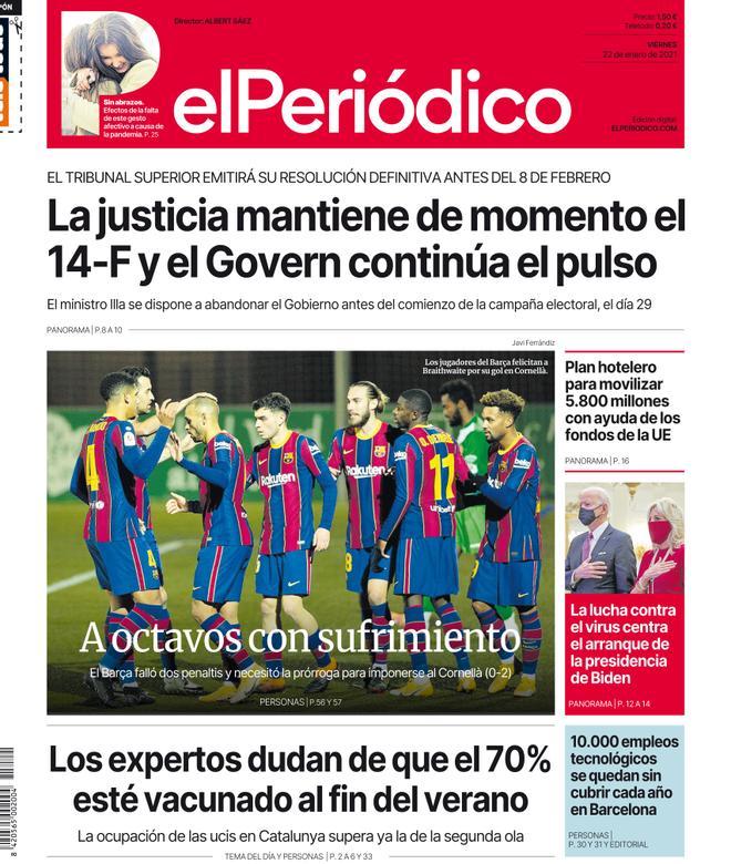 La portada d’EL PERIÓDICO del 22 de gener del 2021
